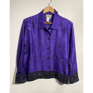 ColdWater Creek silk shirt Embroidered exclusive decoration whimsy goth women M